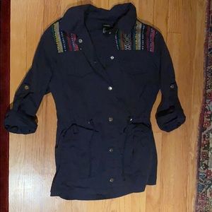 Forever 21 Navy Lightweight Jacket with Embroidery